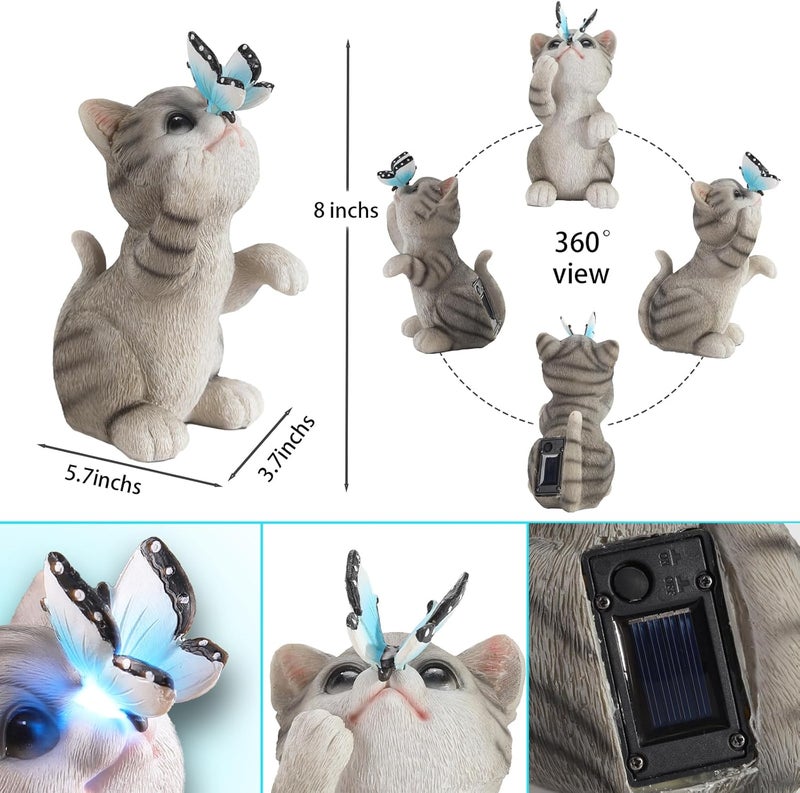 halp·ssfm Cat Garden Statue Outdoor Solar Decorations Butterfly Light Figurine Color Changing LED Lights Resin Sculpture Art Decor Patio Lawn Yard Housewarming Gifts for Women Grandma Mom - Image 2